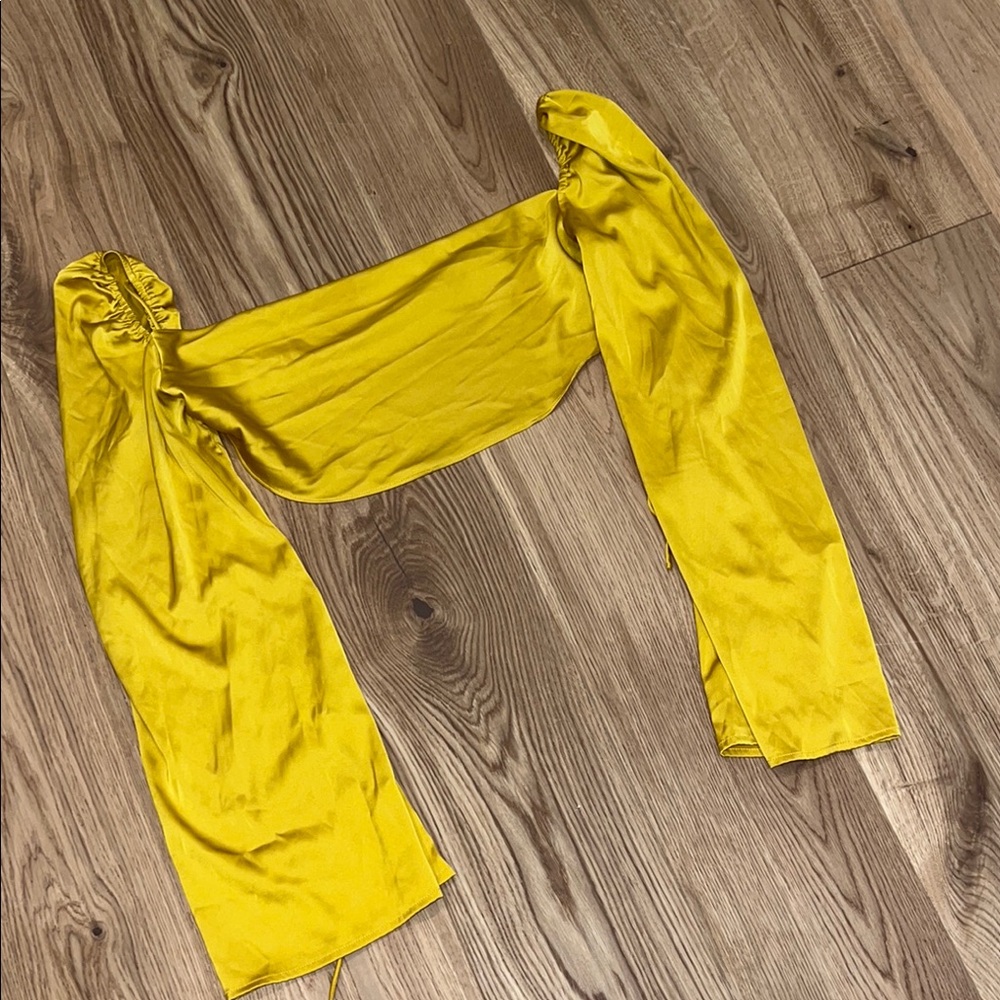 Yellow Satin Puff Sleeve Top